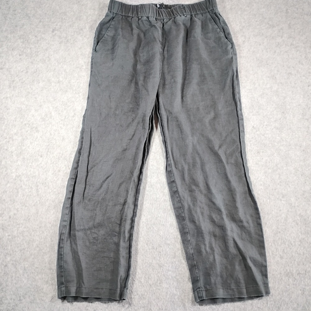 Quince European Linen Pants Womens Small Charcoal‎ Gray Elastic Waist Wide Leg